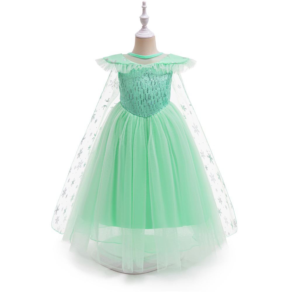 Frozen princesa Elsa vestido transfronterizo ins nueva capa de lentejuelas cola de malla mullido vestido de niña de las flores