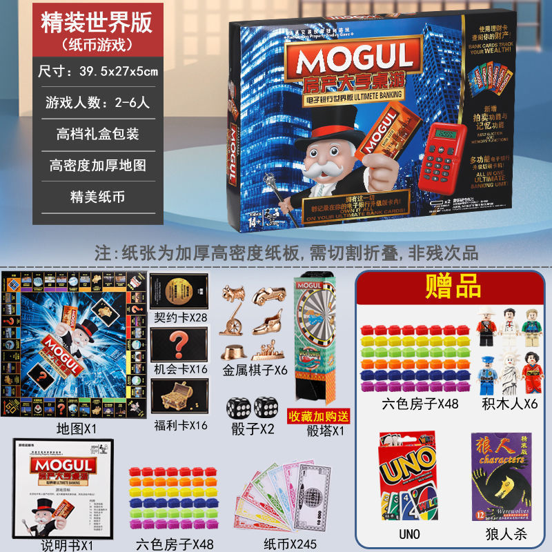 正版大富翁游戏棋世界版中国版超大号儿童成年版互动桌游房产大亨|undefined