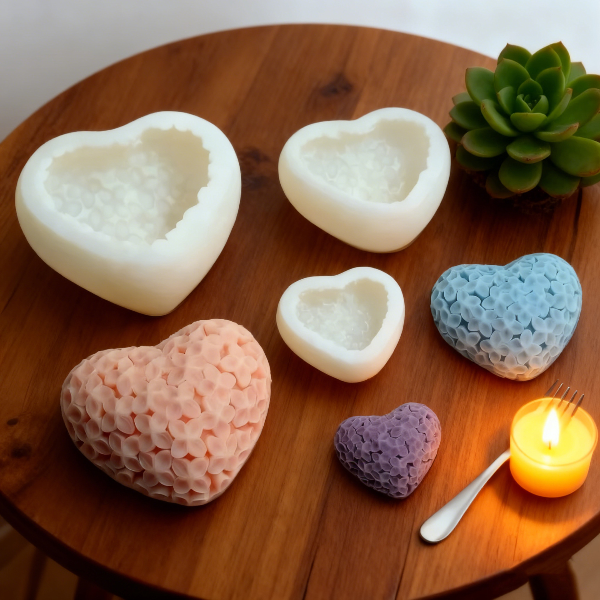 Valentine's Day Heart Flower Silicone Candle Mold Handmade Frangipani Soap Chocolate Cake Baking Mold