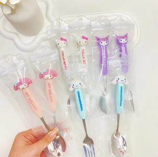 Sanrio Fork and Spoon Single Set Cute Cinnamon Dog 304 Stainless Steel Student Eating Tableware Spoon Fork