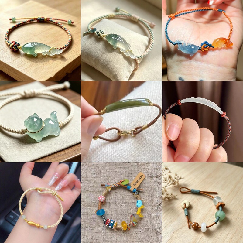 New Chinese-style ice-transparent green koi fish woven bracelet, fashionable and exquisite, with a forest-inspired fresh vibe, suitable for daily commuting and versatile
