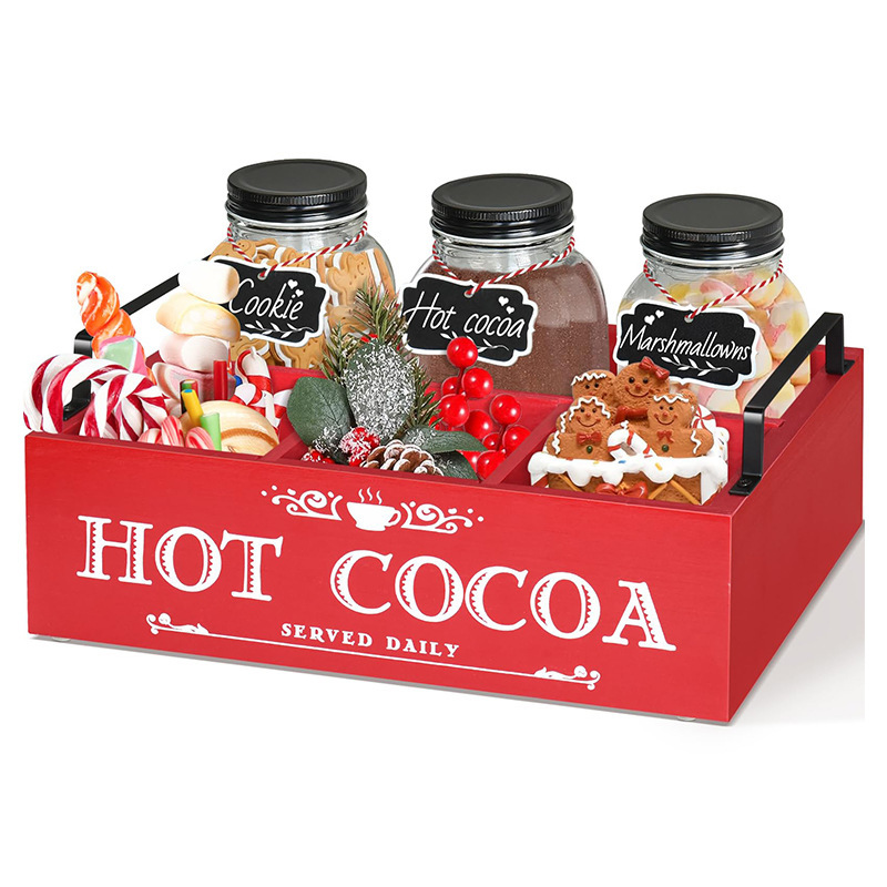Christmas-Themed Wooden Box with Black Handle for Living Room Bar Counter to Store Chocolate, Drinks, Ingredients, Snacks, Solid Wood Storage Box Christmas-Themed Wooden Box with Black Handle for Living Room Bar Counter to Store Chocolate, Drinks, Ingredients, Snacks, Solid Wood Storage Box