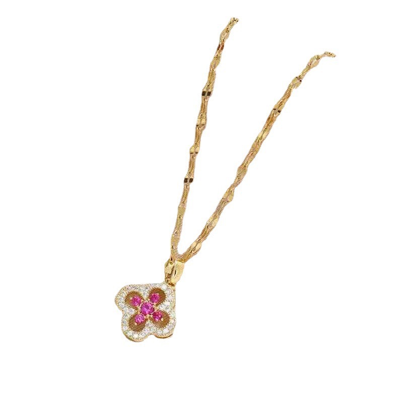 Necklace stainless steel, pendant, chain for key bag , four-leaf clover, does not fade, light luxury style, wholesale