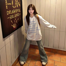 胖mm纯棉港风chic创意简约字母大码长袖T恤女ins百搭宽松打底衫潮