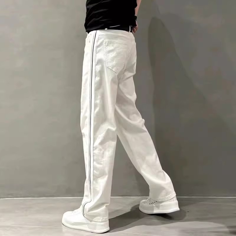 Jeans uomo a righe gamba larga estivi casual taglio comodo_voghion.com