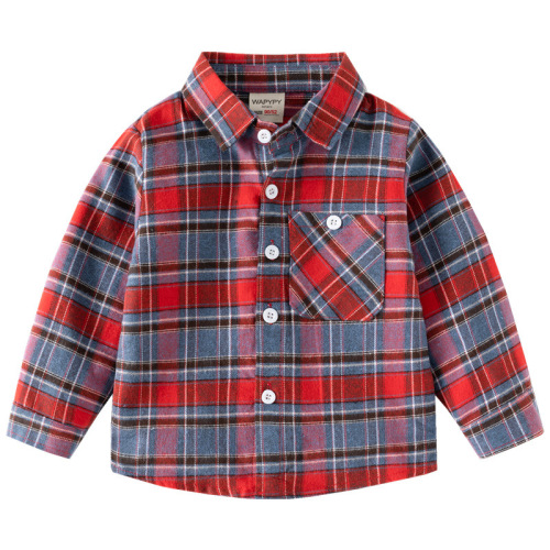 Children's Plaid Shirt  Autumn Boys' Long-Sleeved Shirt Baby Casual Kids' Clothing Small Shirt Drop Shipping Trendy
