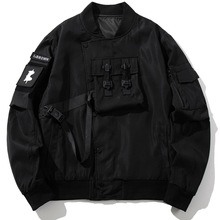 2025新款黑色户外棒球服罗纹立领男士春秋外套潮牌宽松工装夹克衣