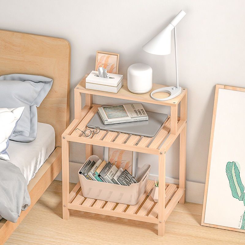 Ins Simple Bedside Table Storage Rack Solid Wood Scandinavian Bedroom Row Frame Table Bedside Small Cabinet Storage Cabinet Simple