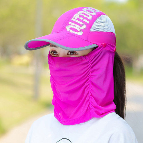 Outdoor neck protection quick-drying sun protection mask peaked cap mask hat two-in-one hollow top folding sun visor tea picking hat