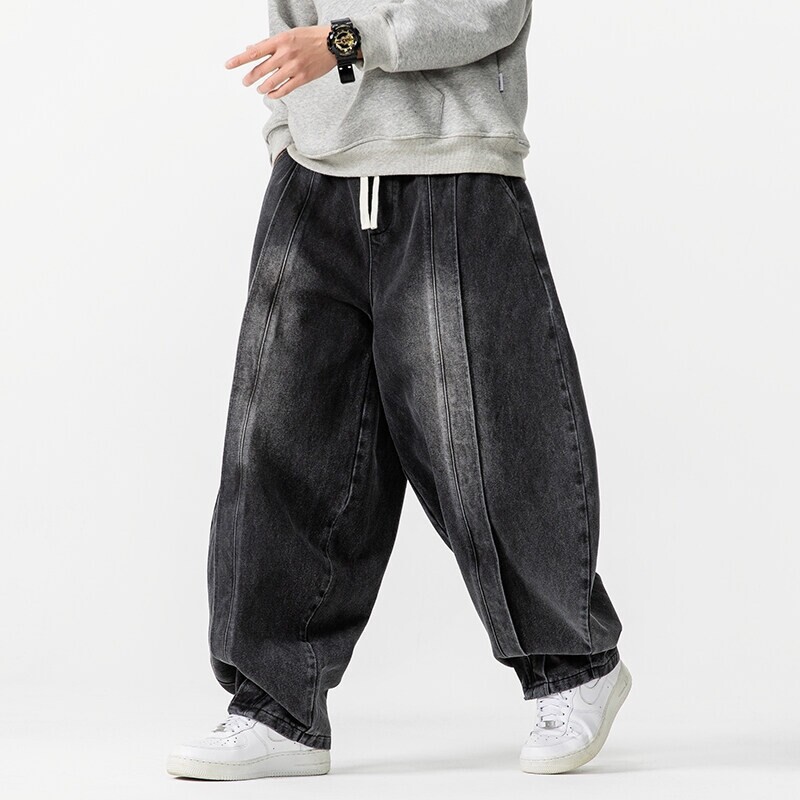 2025 Spring plus size Japanese Hong Kong Style Retro Harlan Wide Leg Pants Men's Fashionable Casual Jeans American Pants