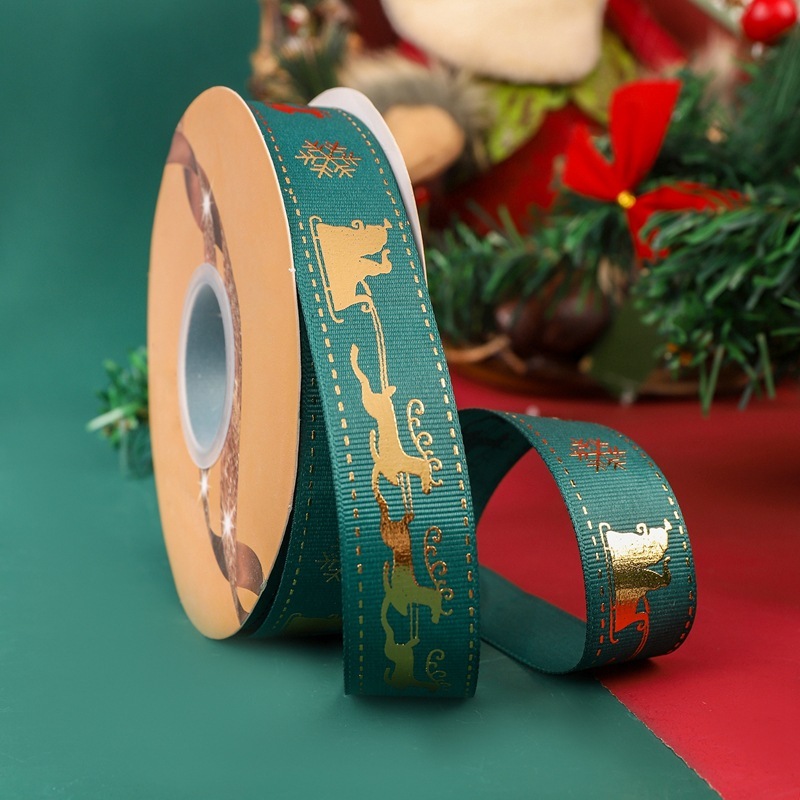 クリスマスリボン卸売 2.5cm クリスマスリボン メリークリスマス文字金箔入りリボン|undefined