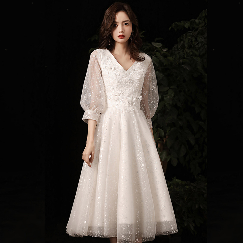 White Short Evening Dress for Women 2025 New Style Elegant Banquet Annual Meeting Host Dress Super Fairy Graduation Dress