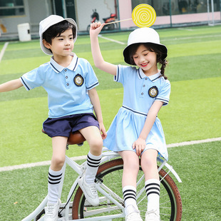 Kindergarten Summer Clothing Graduation Photo Clothing British Style Children's Class Clothing suit Girls dress Blue Summer