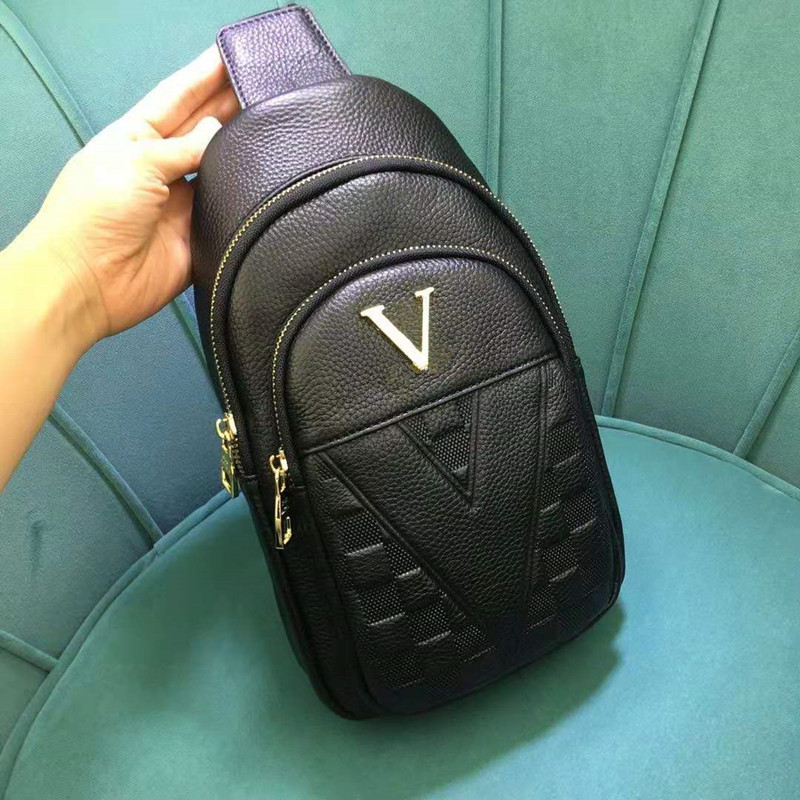 Manufactor wholesale new pattern genuine leather man Dual zippers multi-function Chest pack cowhide leisure time One shoulder Plaid Inclined shoulder bag