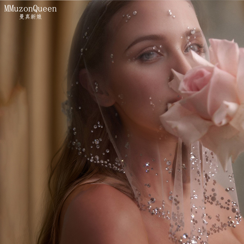 Manzhen Shiny Rhinestone Short Hairless Comb Veil Elegant Vintage Atmosphere Bridal Veil Ma14