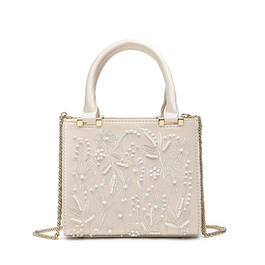 2025 Pearl Embroidered Fashion Silk Satin Texture Handbag Cheongsam Banquet Bag Clutch Bag Chain Bag Shoulder Bag Women