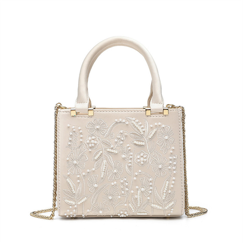 2025 Pearl Embroidered Fashion Silk Satin Texture Handbag Cheongsam Banquet Bag Clutch Bag Chain Bag Shoulder Bag Women