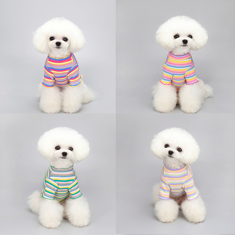 Pet clothes spring and autumn cotton rainbow dog cat small dog Teddy Schnauzer dog vests dog clothes