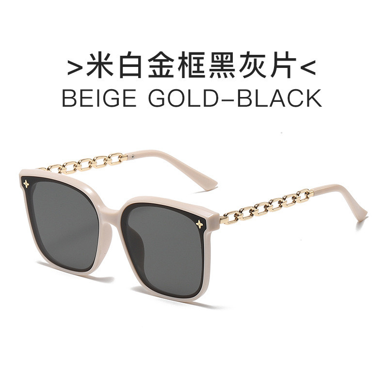 Nuevas gafas de sol de montura grande de celebridades de Internet para mujer, gafas de sol de alta gama, gafas de sol de cadena, gafas de calle de moda