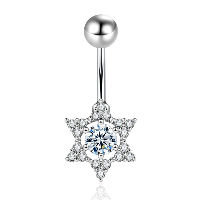 Zircon Flower Navel Ring In Titanium Steel With Diamond Detailing_voghion.com