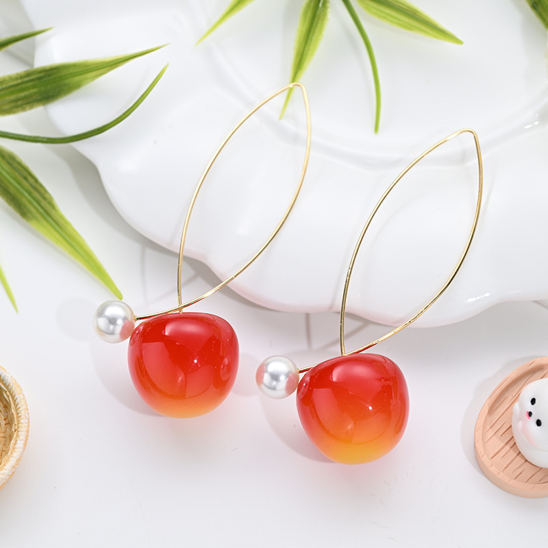 Aretes de cereza roja para mujer – colgante exquisito, fruta de imitación versátil, nuevo estilo