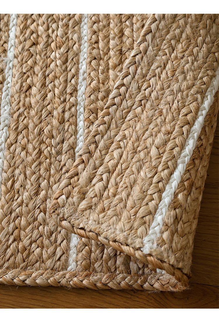 Natural Jute Hand-Woven Floor Mat for Entryway, Living Room, Bedroom, Bedside, Non-Slip, Glue-Free, Simple Carpet