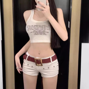 Hot Girls Sexy Low Waist Casual Shorts Women's Summer European and American White Small Hot Pants Tight Slimming Wide Leg Pants