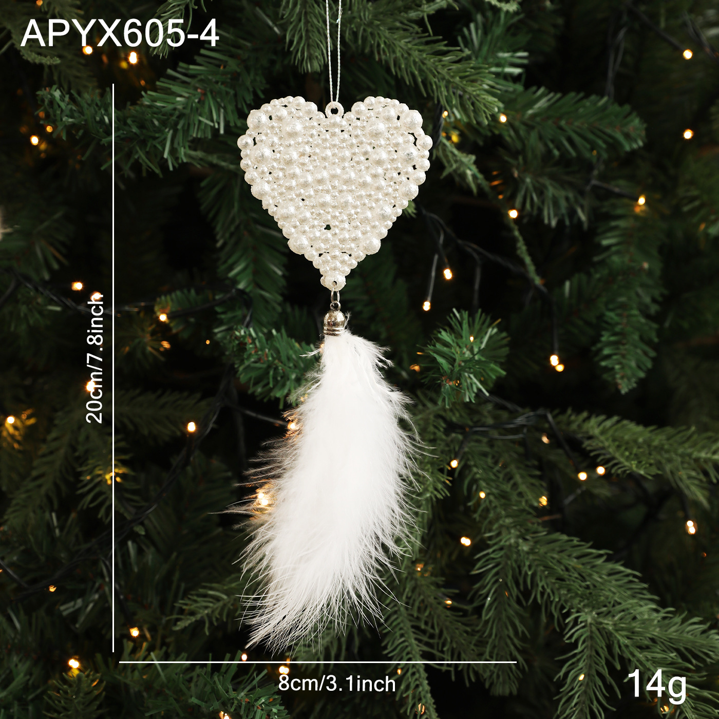 Nuevas plumas transfronterizas de nieve blanca colgante de plástico árbol de Navidad colgante decoración de atmósfera de vacaciones