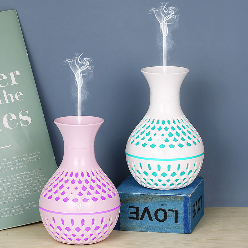 New hollow wood grain colorful atmosphere lighting desktop small humidifier aromatherapy machine home office wholesale