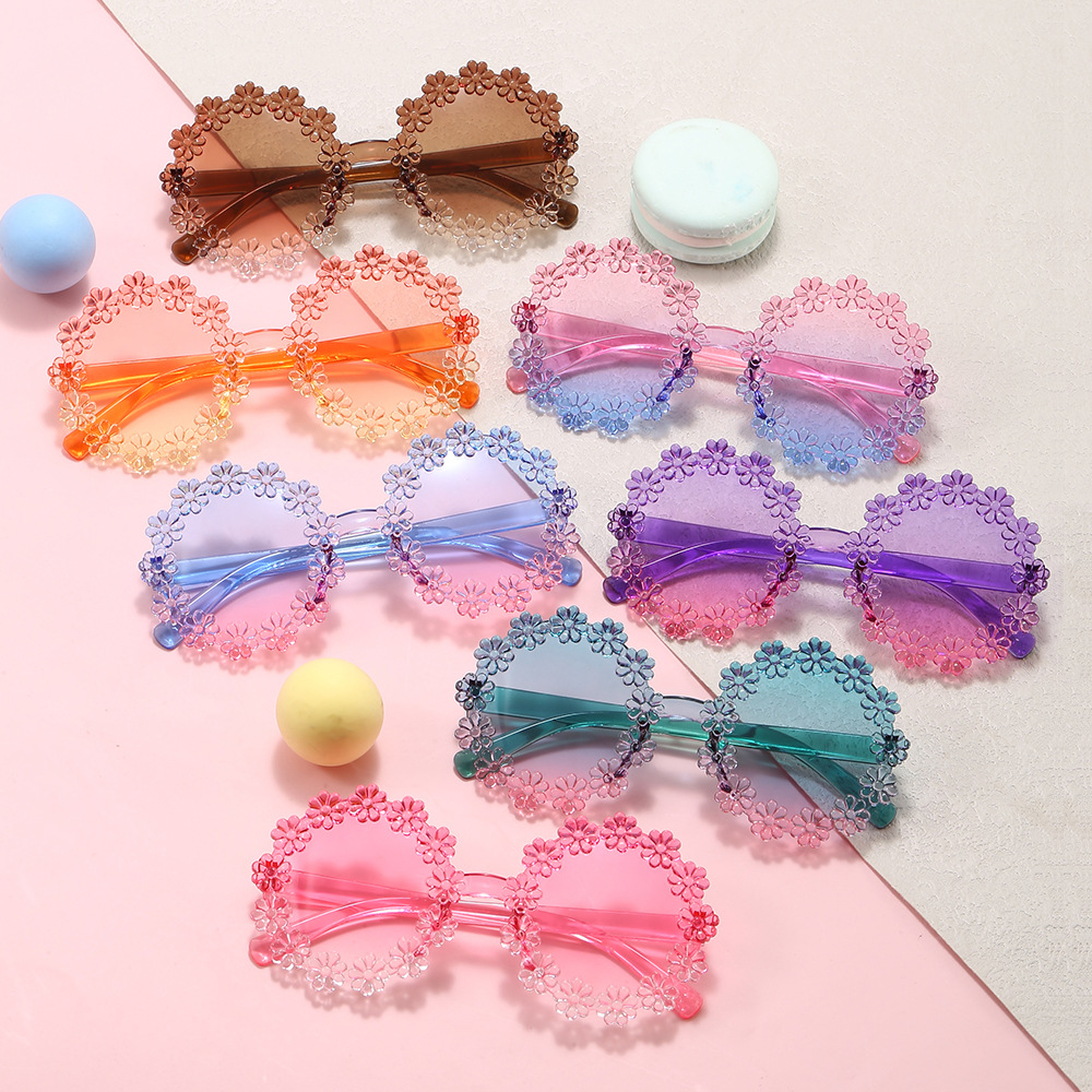 Children's Colorful Daisy Flowers Surround Round Frame Sunglasses Beach Hawaii Decoration Baby Photo Sunglasses