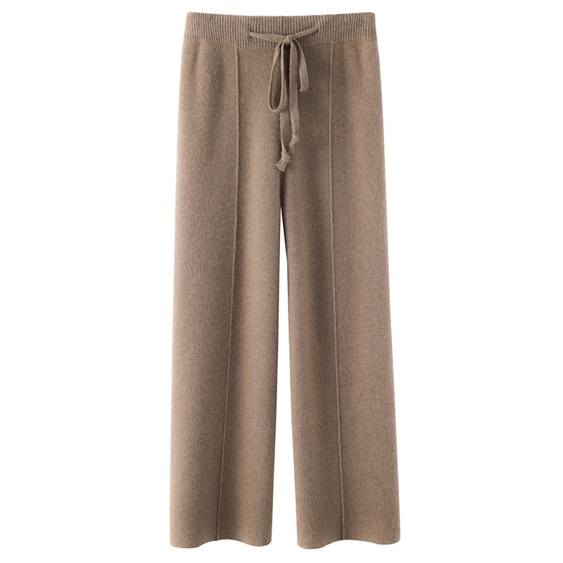 Pantalones de punto de pierna ancha de lana de color puro pantalones de fregona rectos de cintura alta para mujer Otoño e Invierno engrosados drapeados sueltos ropa exterior pantalones largos image 9