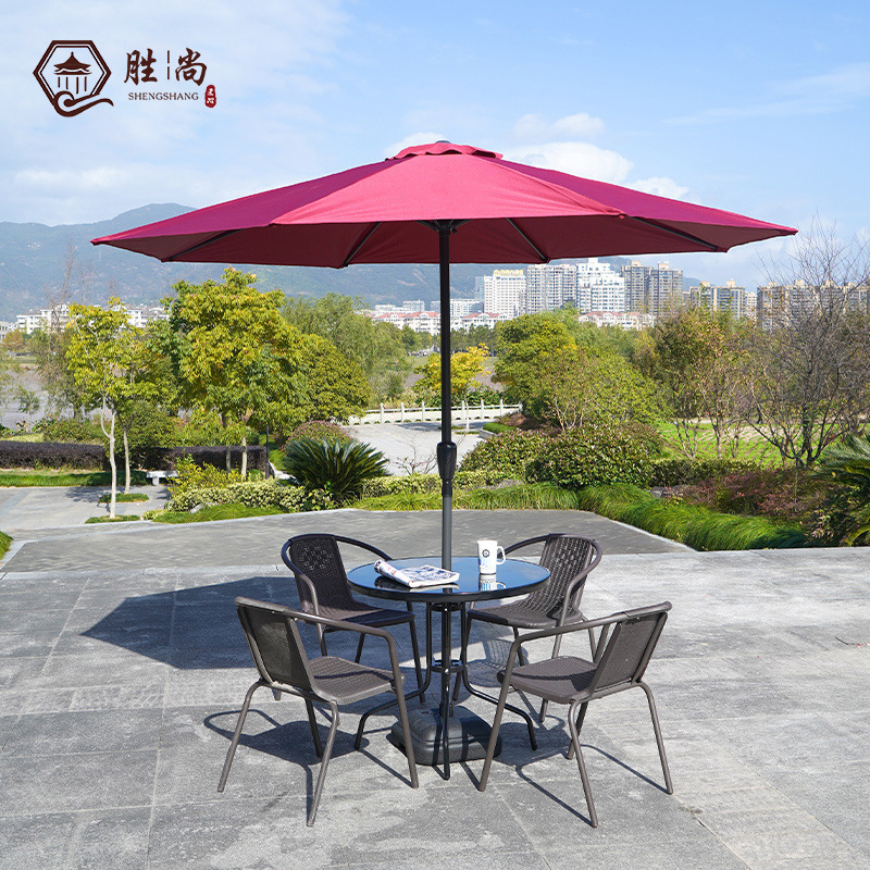 Outdoor Table and Chair with Umbrella Rattan Chair Balcony Leisure Courtyard Iron Carbon Steel Coffee Table Combination Rattan Outdoor 3-5 Piece Set