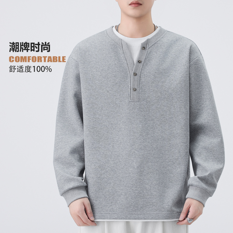 Gray regular-button v-neck