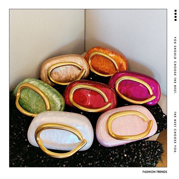 Bolsa de cena transfronteriza, dama de alto nivel, bolsa de mano de lujo ligera, cadena de bolsas acrílicas, bolsas de mano de boda