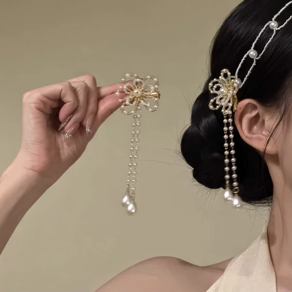 2026 New Model "Flower Grace" New Chinese Style Pearl Flower Tassel Hair Chain Ancient Style Hairpin Hanfu Hair Accessory