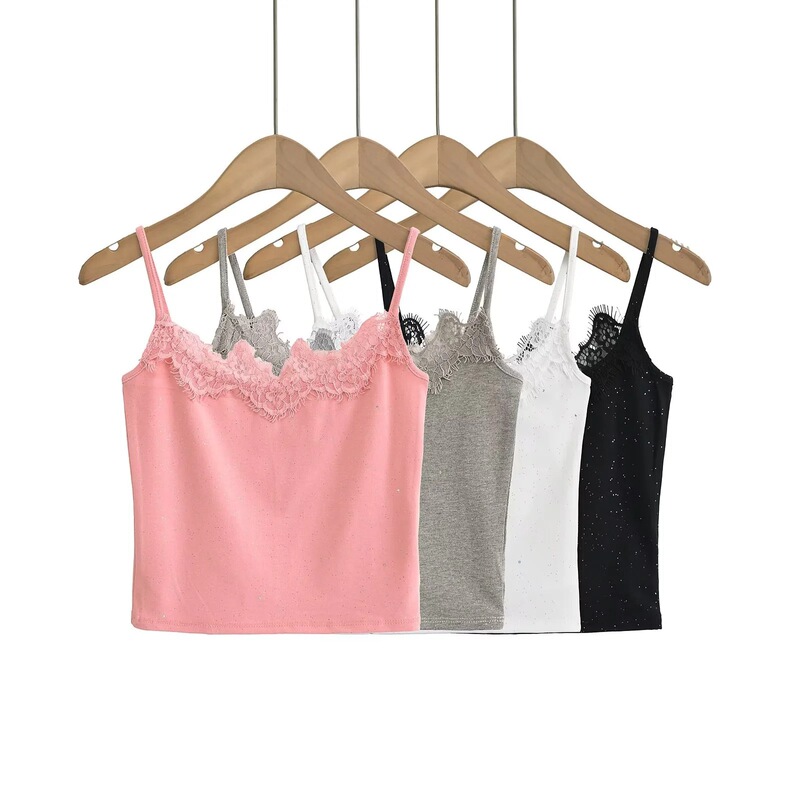 Lace Camisole Women's Summer Sequined Sweet Hottie Slim Tight Inner Short Bottoming Top