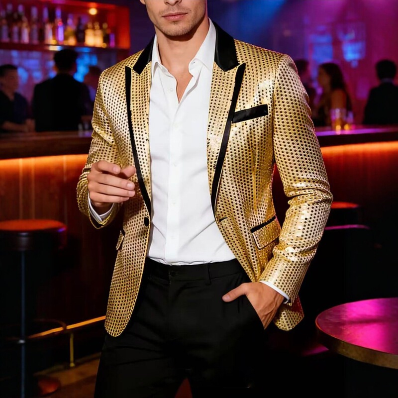 Men's Sequined Suit Jacket for Performance, Nightclub Host Outfit, Slim-Fit European and American Style Trendy Men's Suit Jacket Men's Sequined Suit Jacket for Performance, Nightclub Host Outfit, Slim-Fit European and American Style Trendy Men's Suit Jacket