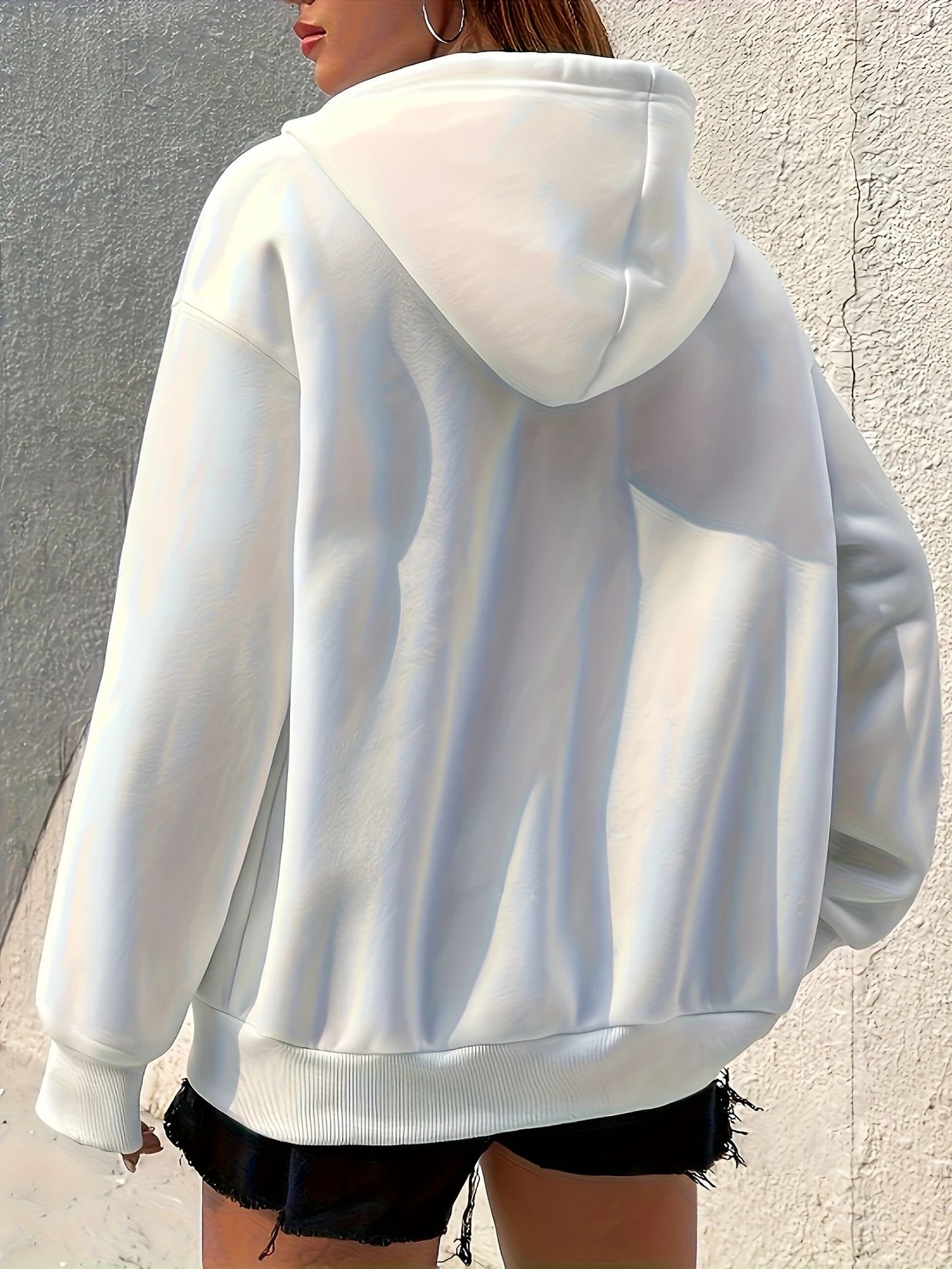 Vintage Style White Printed Hoodie - Oversized Unisex Pullover With Geometric Design, Casual Loungewear​_ecoleips.com