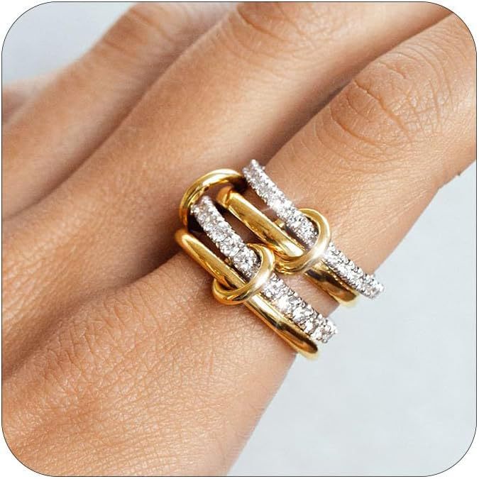 Oani Real Gold-Plated Silver Ring Women's Non-Discoloration 18K Gold-Plated Declaration Ring Stackable Ring Set