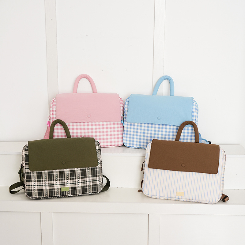Cross-Border New Personalized Fresh Style Computer Bag, Double-Shoulder Backpack, Student New Simple Plaid Notebook Backpack