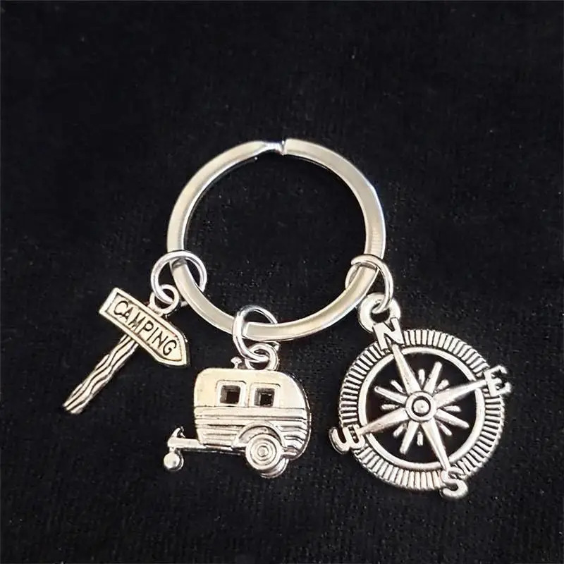 Amazon Foreign Trade Jewelry Road Sign Compass Rv Alloy Keychain Pendant Men's Backpack Accessories Wholesale