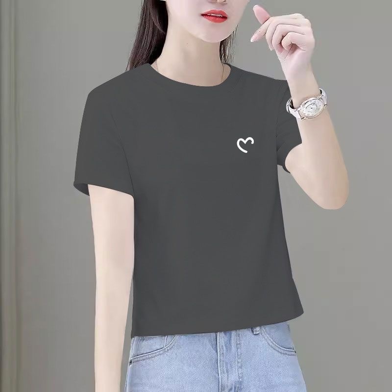 时尚短款短袖t恤女夏季白色体恤新款棉宽松圆领百搭小个子上衣|undefined