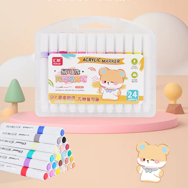 Huilin Cross-Border 24-Color Washable Acrylic Layering Markers Non-Bleeding Children's Art Baby Graffiti Drawing Pens