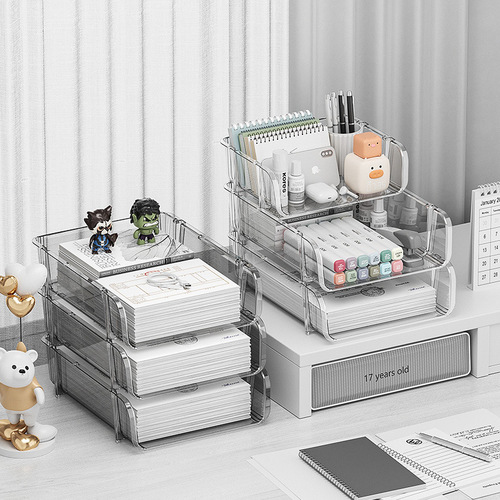 Transparent desktop file storage rack office desk book drawer PET data storage box