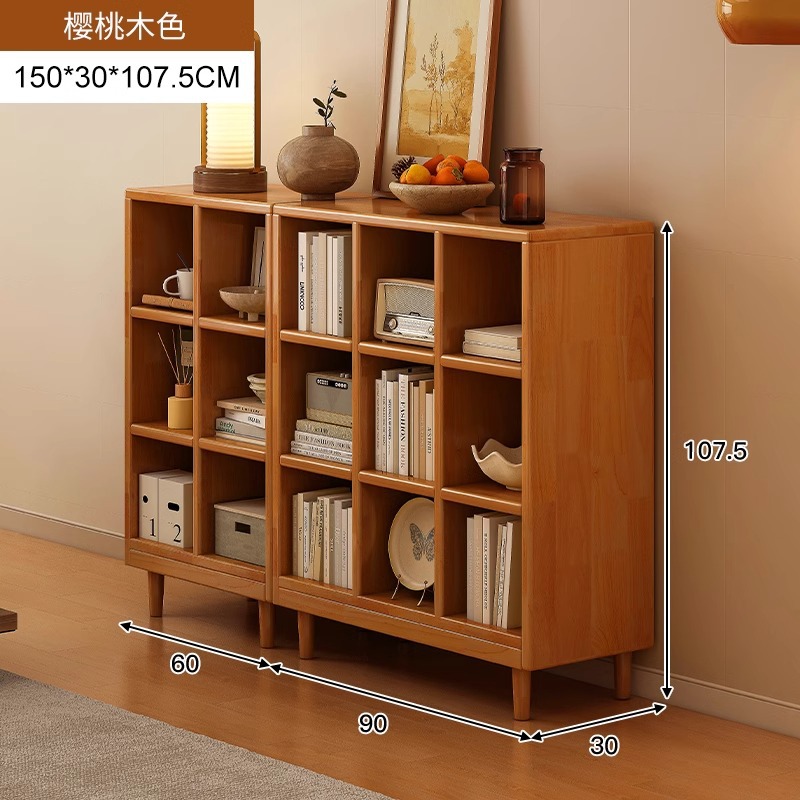 Estantería de madera maciza, cajones de piso a techo, armarios de sala de estar, armarios de rejilla combinados contra la pared, estantes de almacenamiento, estanterías cortas integradas