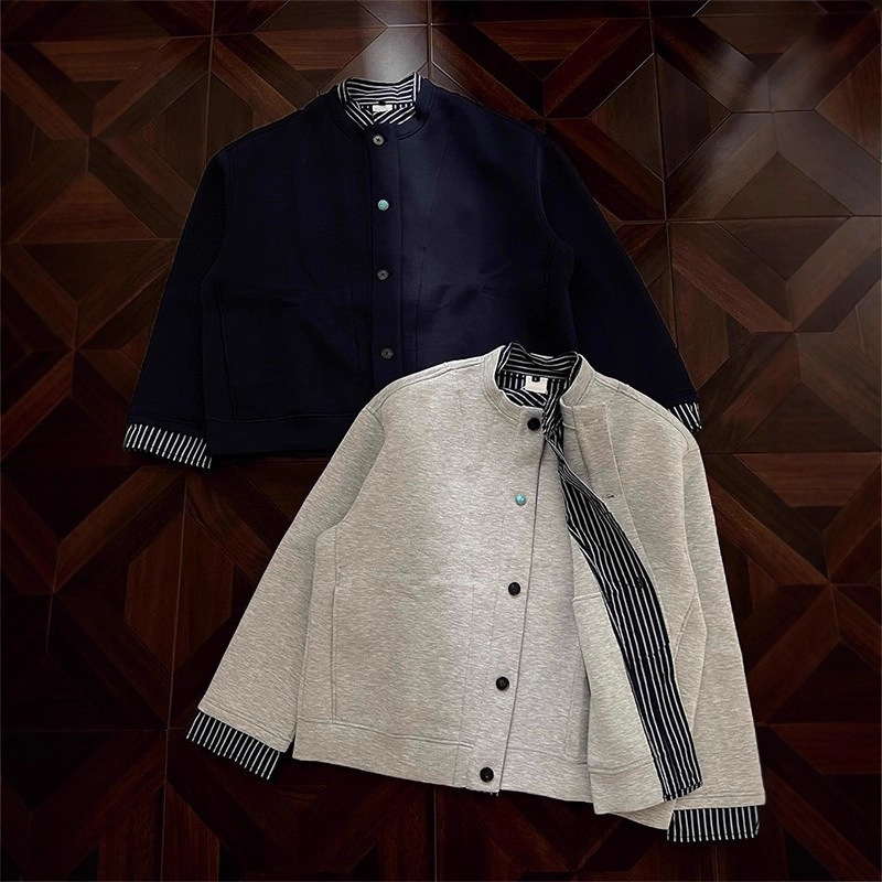 American Retro Fake Two-Piece Air Layer Cardigan Sweatshirt Men's Autumn Trendy Brand Heavy High-End Stand-Up Collar Jacket