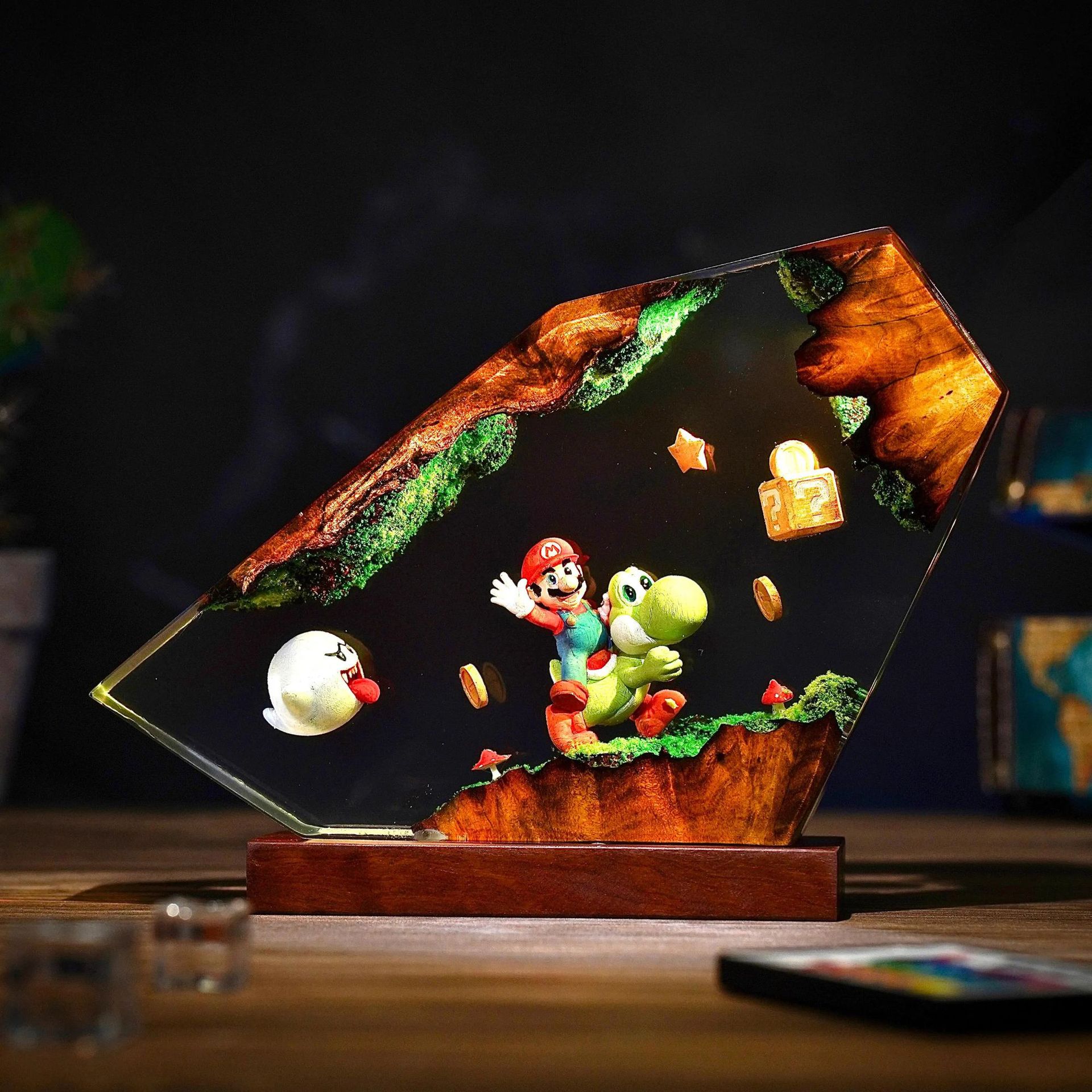 Mario y su amigo Jesse resina lámpara de noche lámpara de madera Europa y América venta cruzada caliente