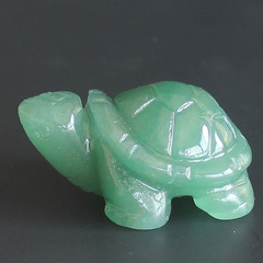 天然水晶手作り彫刻品動物半宝石長寿亀小亀玉置物緑東陵42mm
