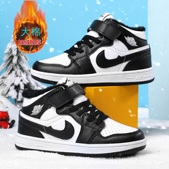 AJ Cotton Shoes for Boys' Sports Shoes High-Top Waterproof Fleece Thick Blue Basketball Shoes Air Force 1 Platform Shoes for Girls' Casual Shoes