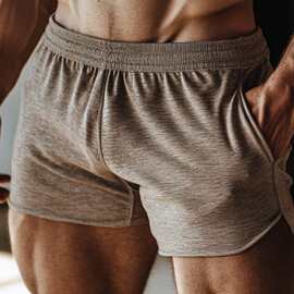 跨境欧码夏季男士纯色运动休闲短裤图片色现货梭织布涤棉直筒型